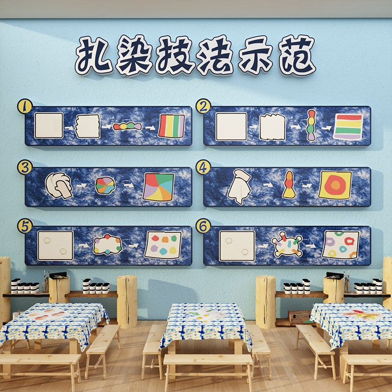 幼儿园传统文化墙贴面装饰扎染环创区布置主题半成品非遗材料走廊