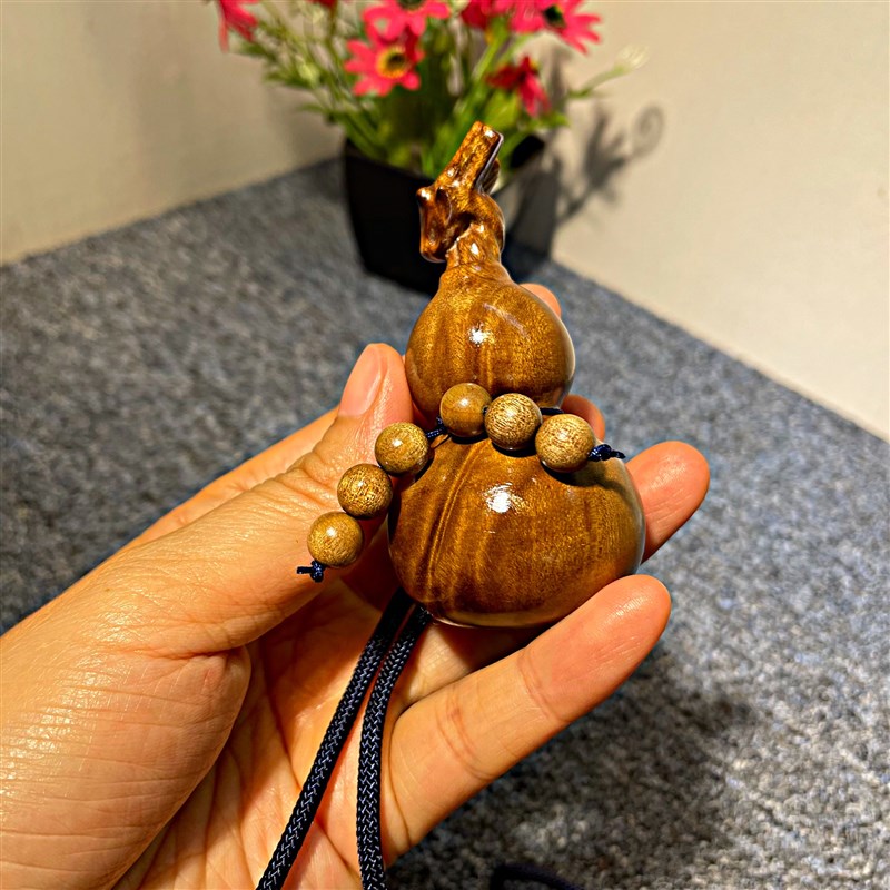 金丝楠木龙头葫芦福禄手把件木雕车挂饰天然实木原木小摆件手盘玩