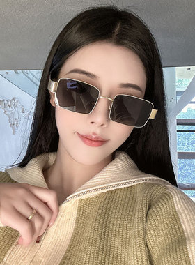 个性黑色窄框墨镜女科技感配饰太阳镜高级感欧美时尚网红眼镜拍照