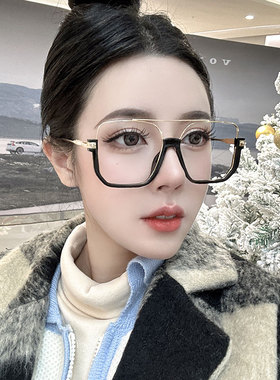 韩版复古半框眼镜男款潮大脸可配度数近视眼镜框架女圆脸黑色镜