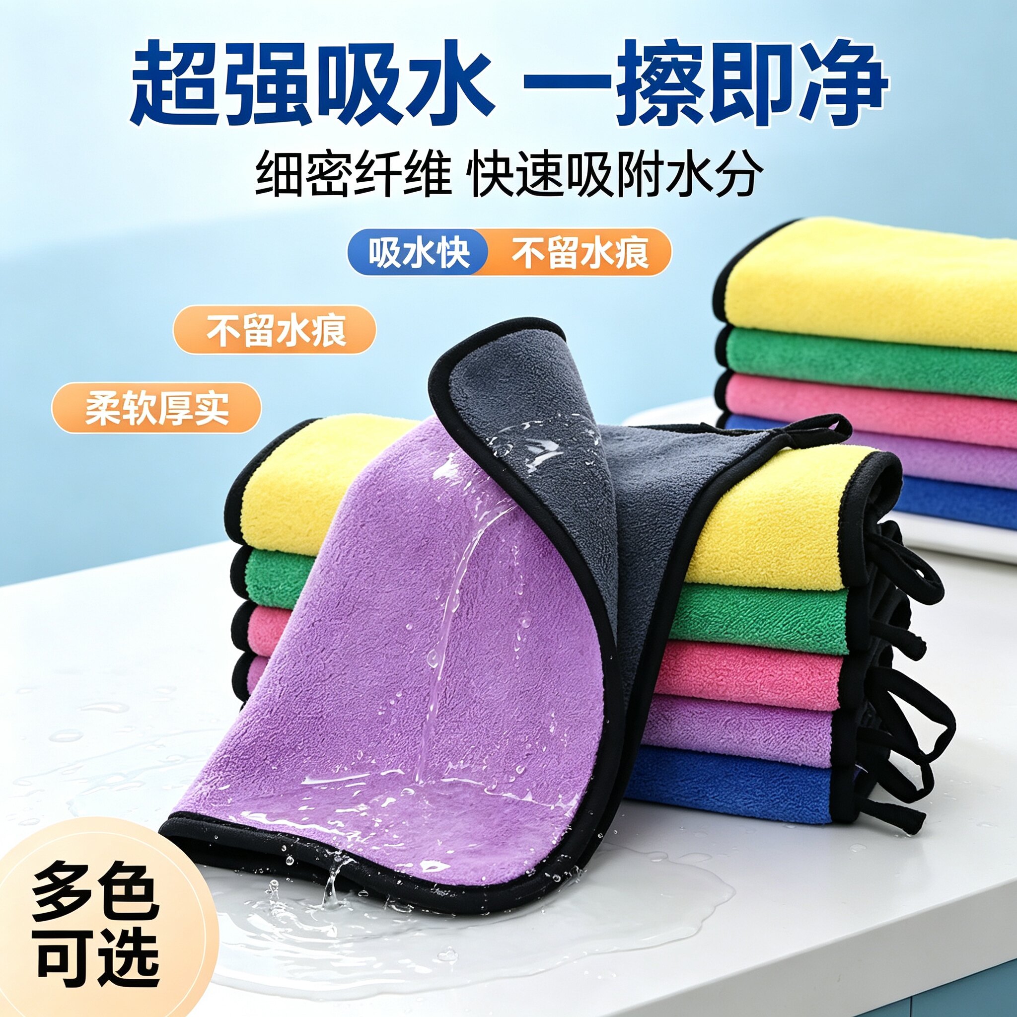 88vip2元好物多色吸水毛巾擦灶台厨房玻璃不掉毛不留痕迹专用家用