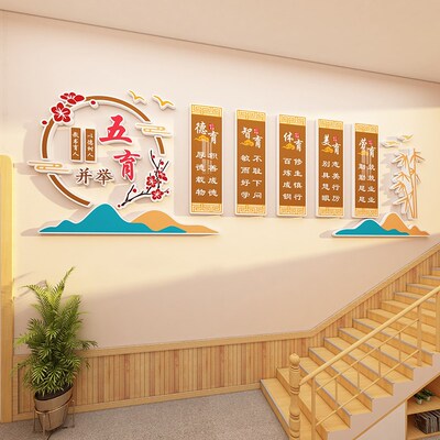 德智体美劳五育共举学校文明宣传标语教室班级文化墙装饰布置墙贴