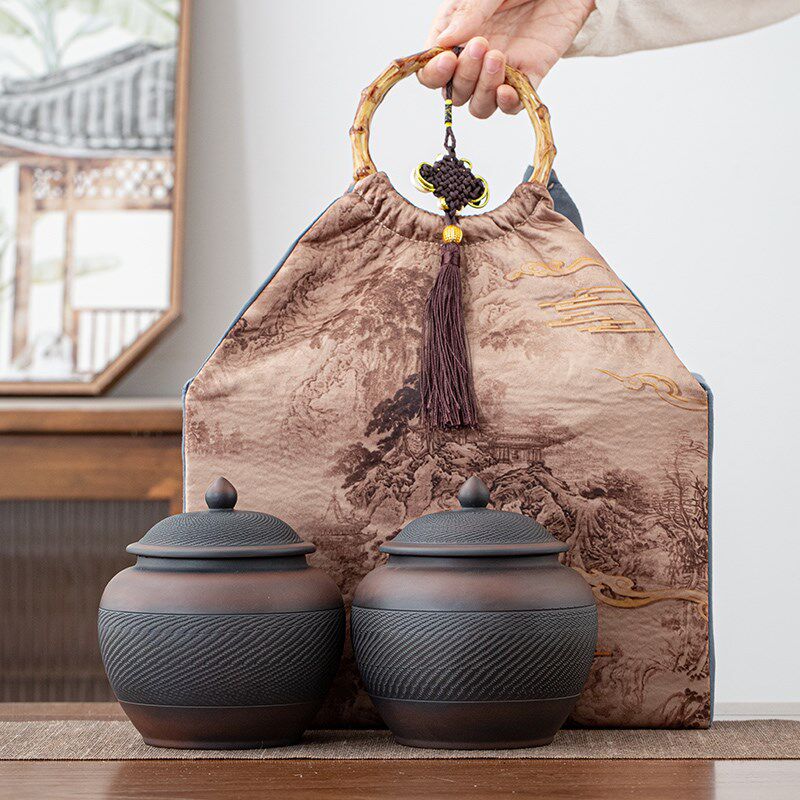 手工跳刀紫陶茶叶罐礼盒装空盒通用半斤红茶绿茶白茶包装盒礼品盒