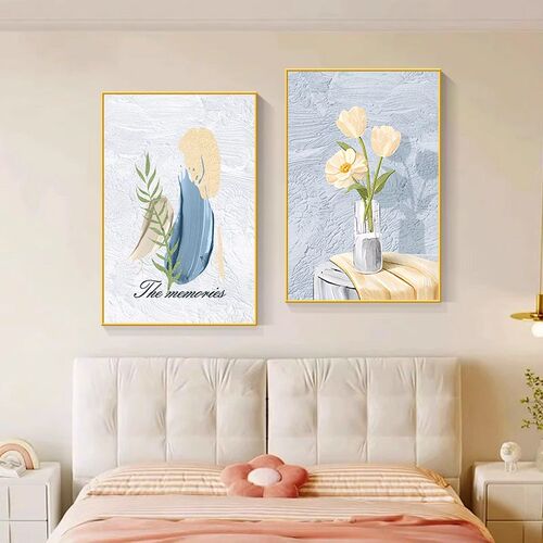 小清新治愈卧室装饰画新款主卧床头挂画高级奶油花卉房间客厅壁画