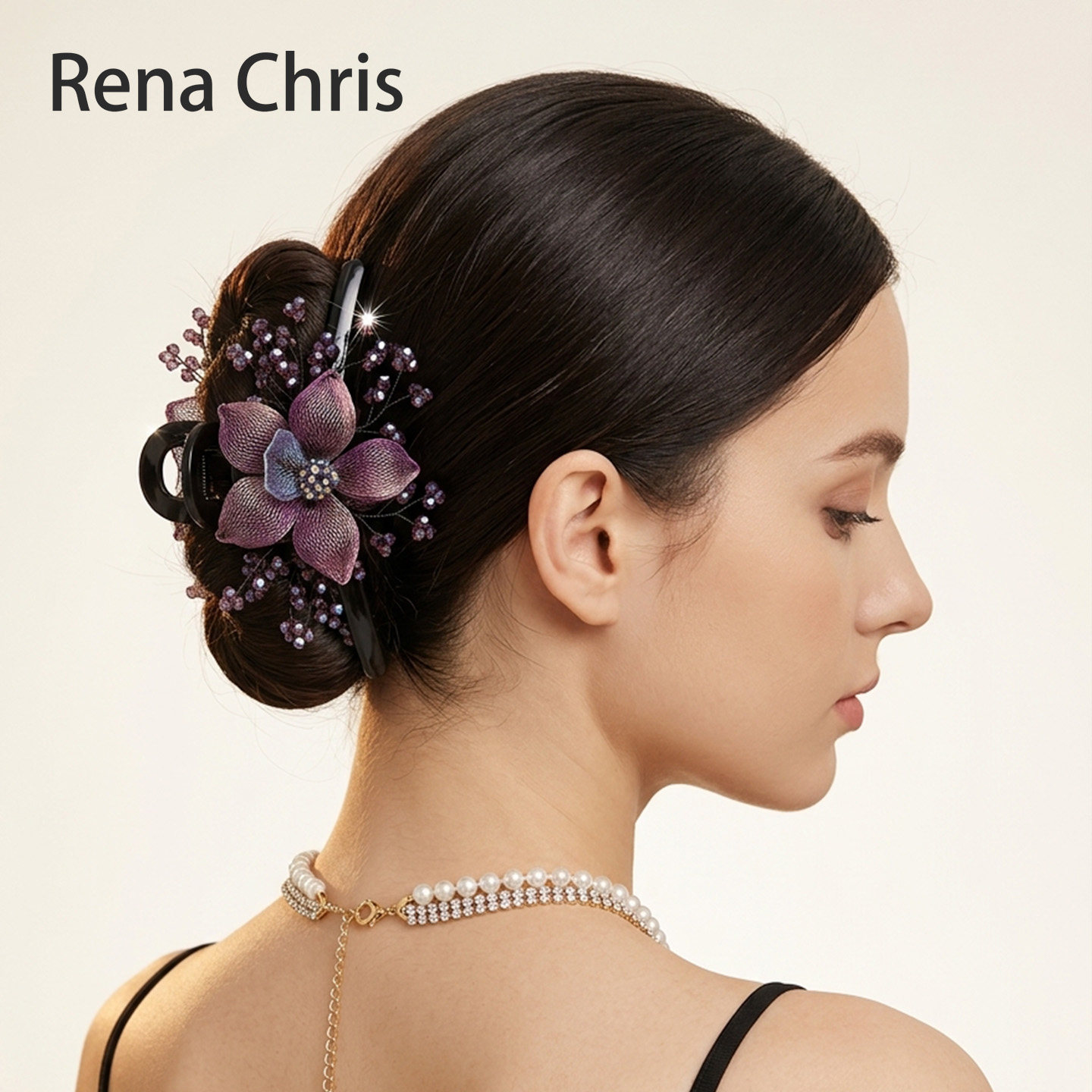 RenaChris紫水晶花朵防滑发夹