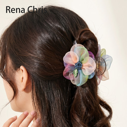 RenaChris幻彩渐变纱花发夹抓夹