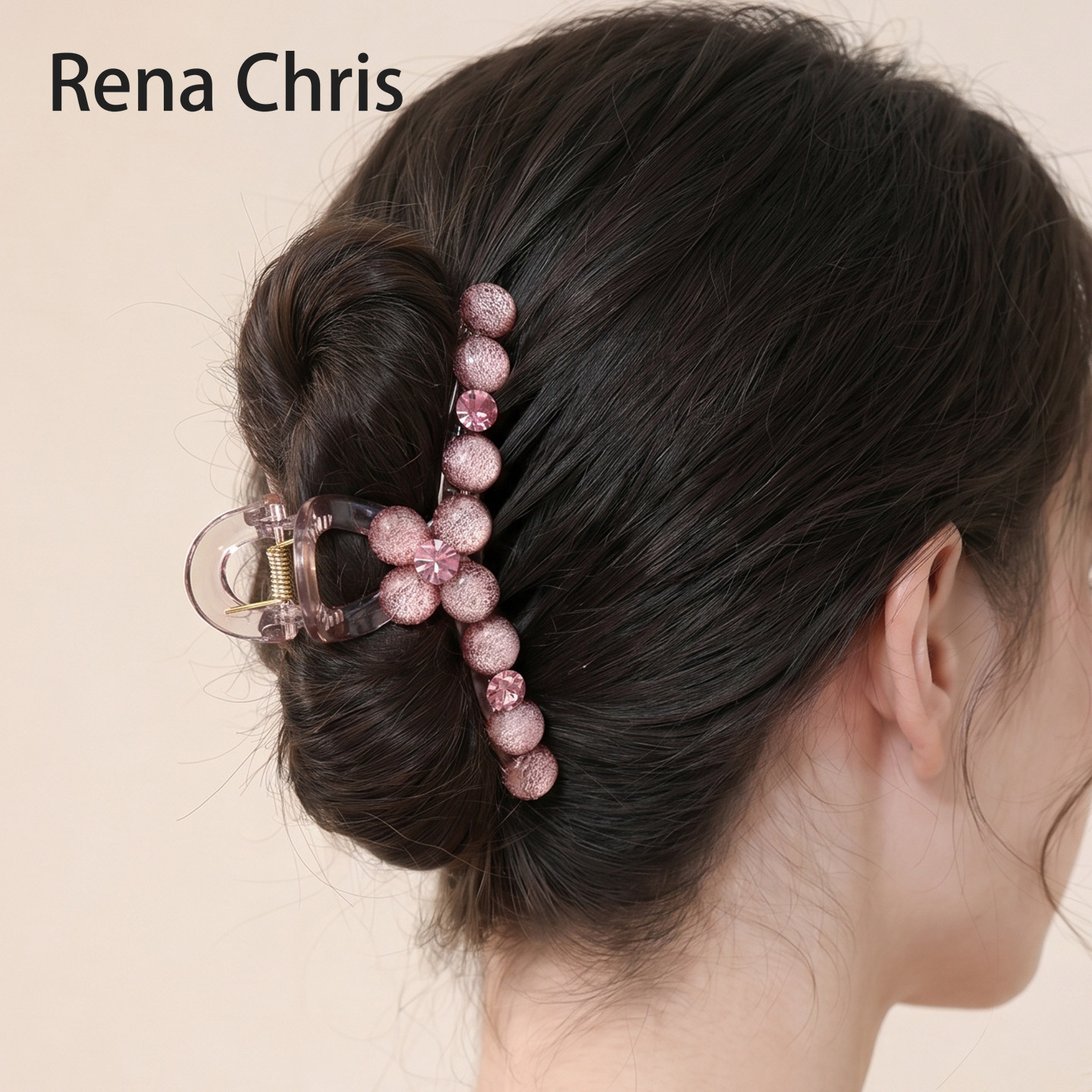 RenaChris粉水晶花朵鲨鱼夹发夹