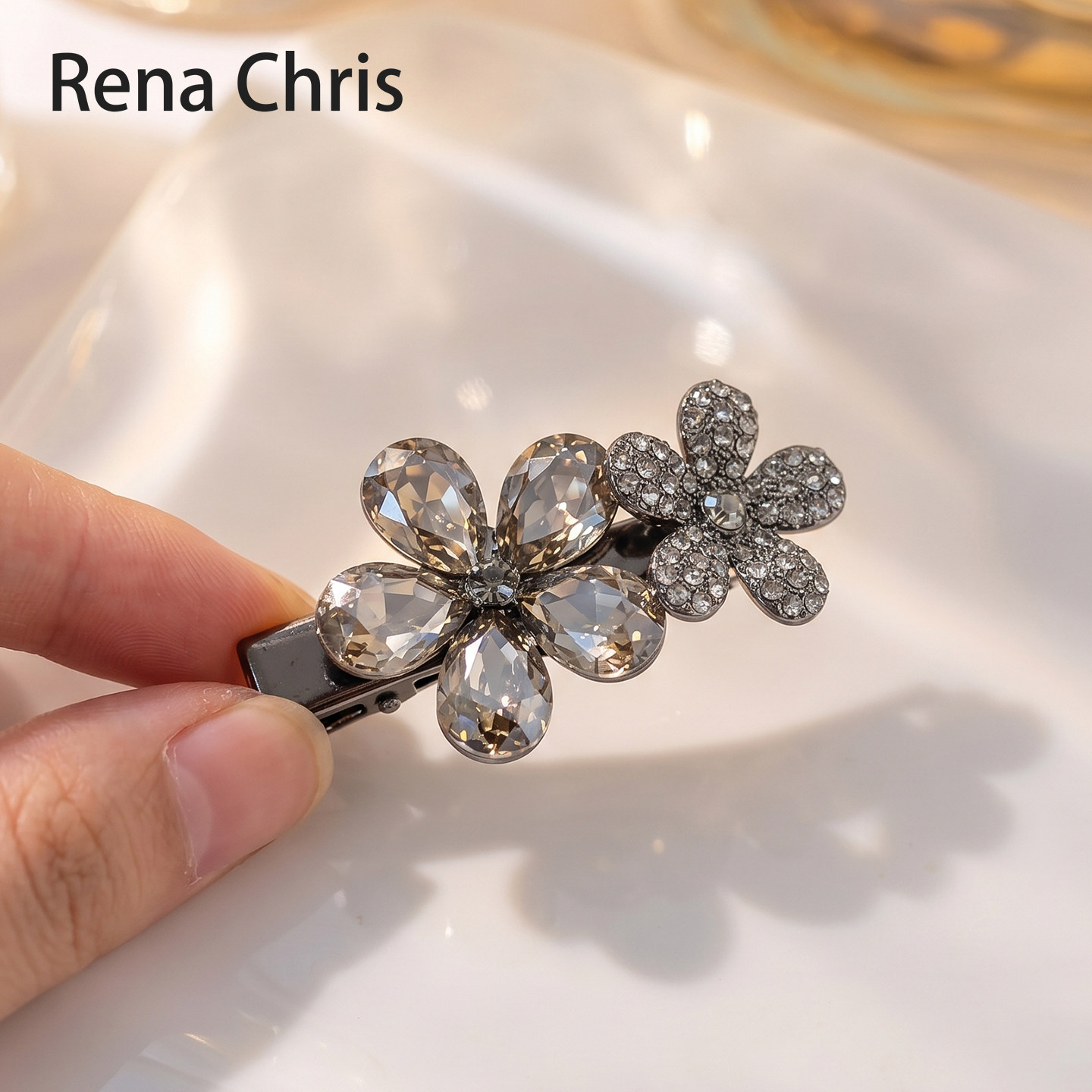RenaChris做旧金属双花朵发夹女