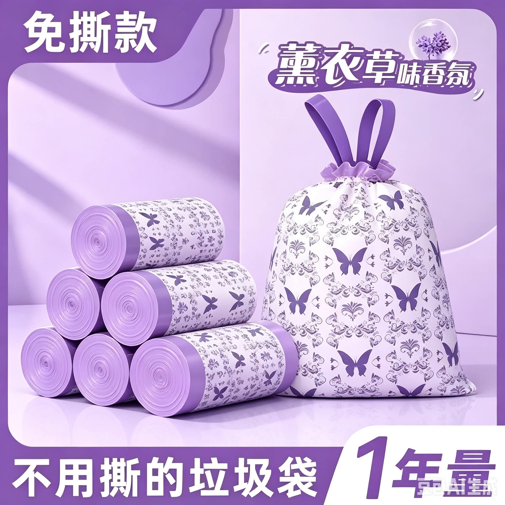 免撕新款薰衣草香氛垃圾袋大号加厚抽绳式自动收口厨房家用HQ2