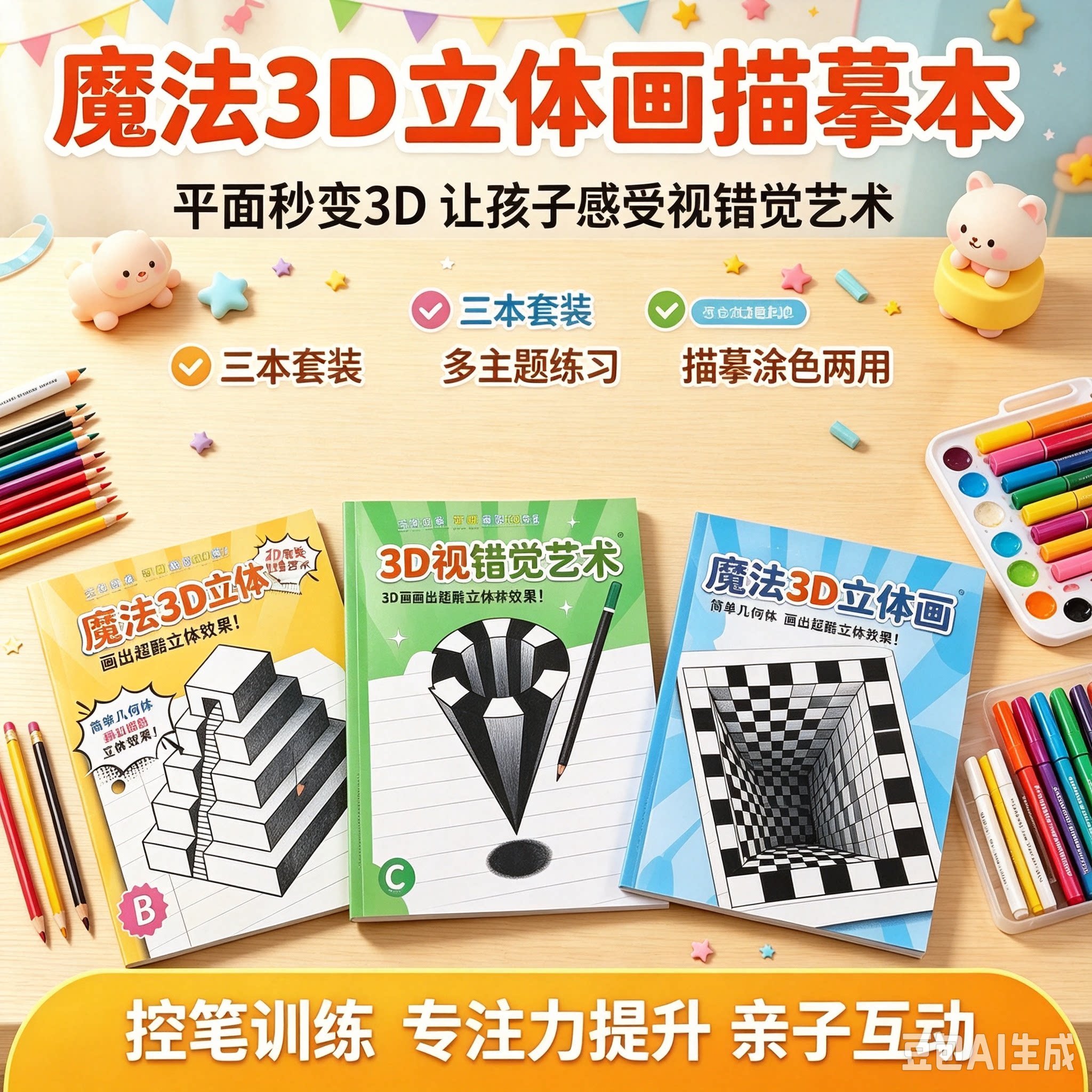 【下单立减50】魔法3D立体画益智创意绘本涂鸦美术绘画涂色本HQ2
