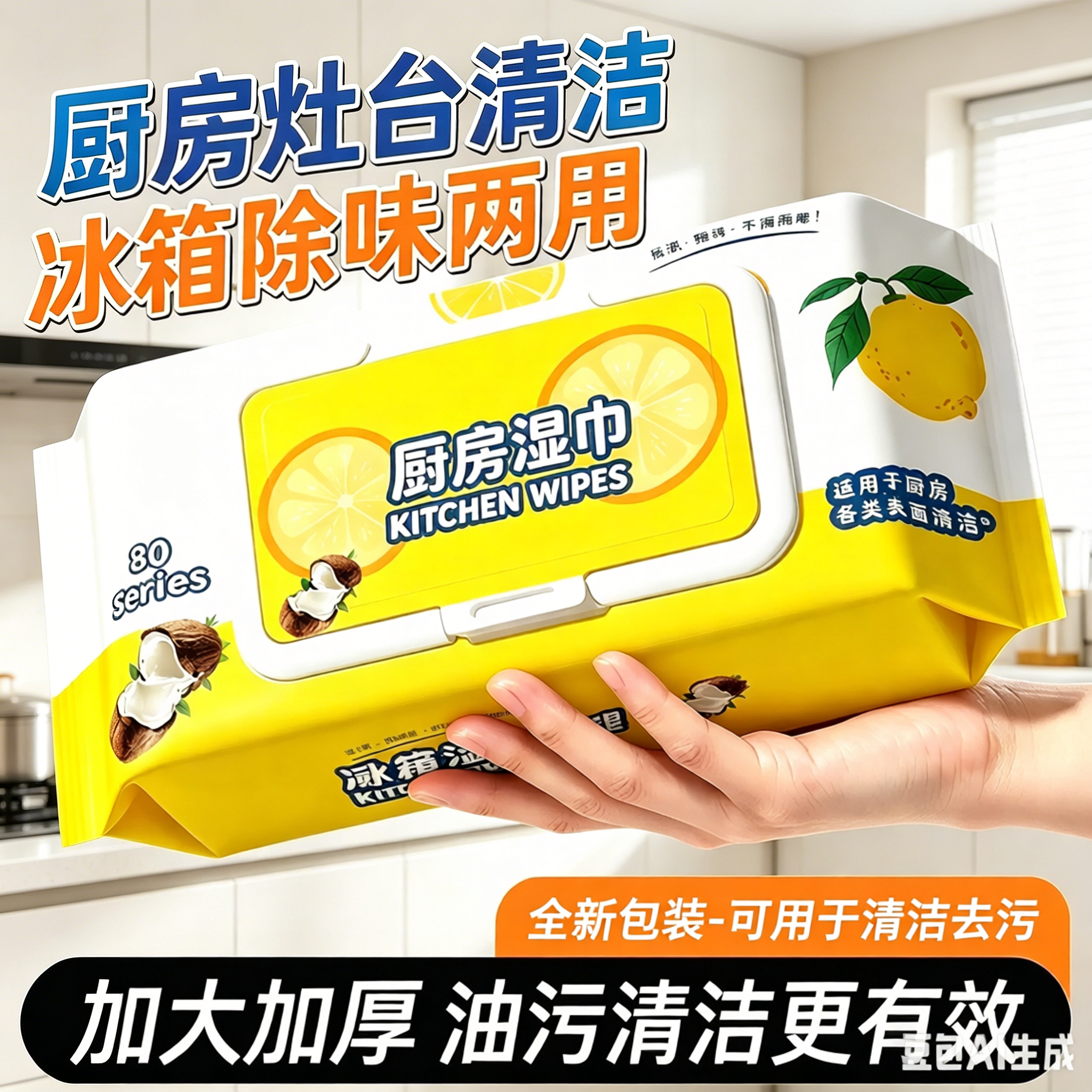 【拍1发6!】强力冰箱清洁湿巾多用途清洁湿巾厨房油烟机JT