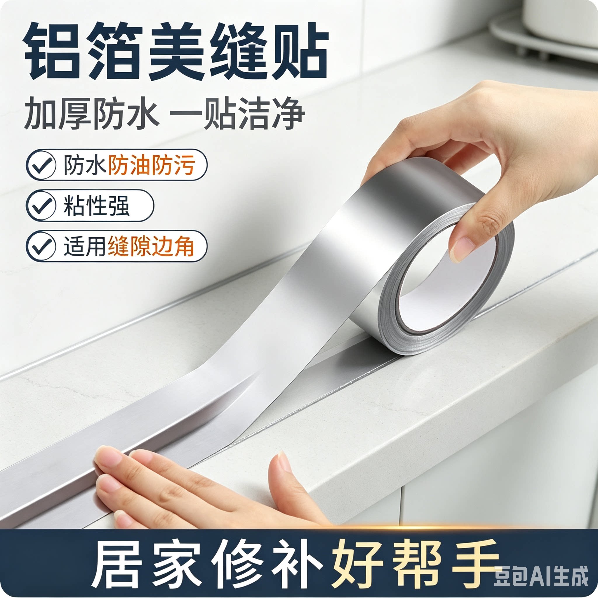 加厚款耐高温铝箔胶带厨房灶台水槽美缝贴防水防油防霉自粘MD