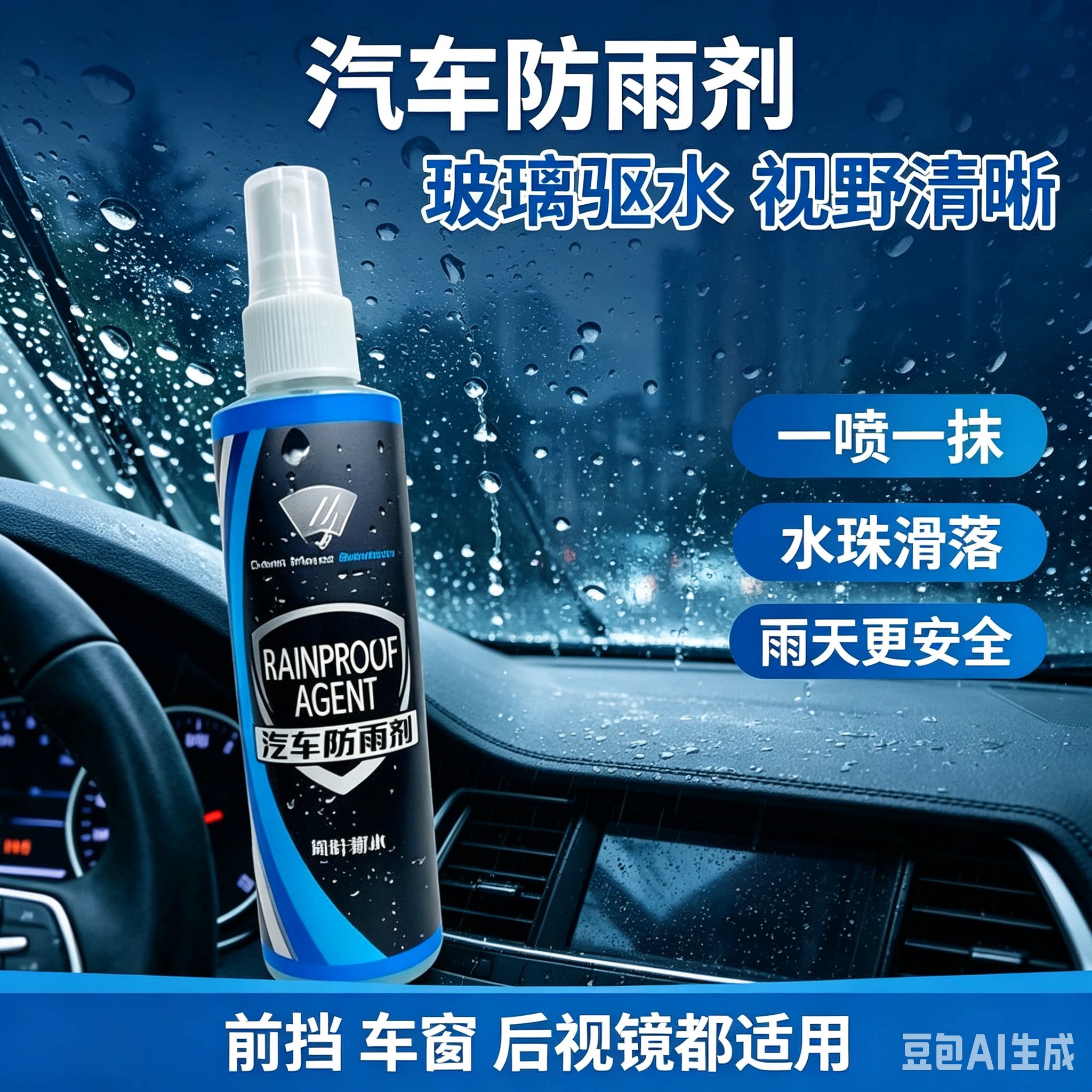 【强效防雨】新款汽车防雨剂玻璃驱水剂 一喷一抹不挂雨水xy