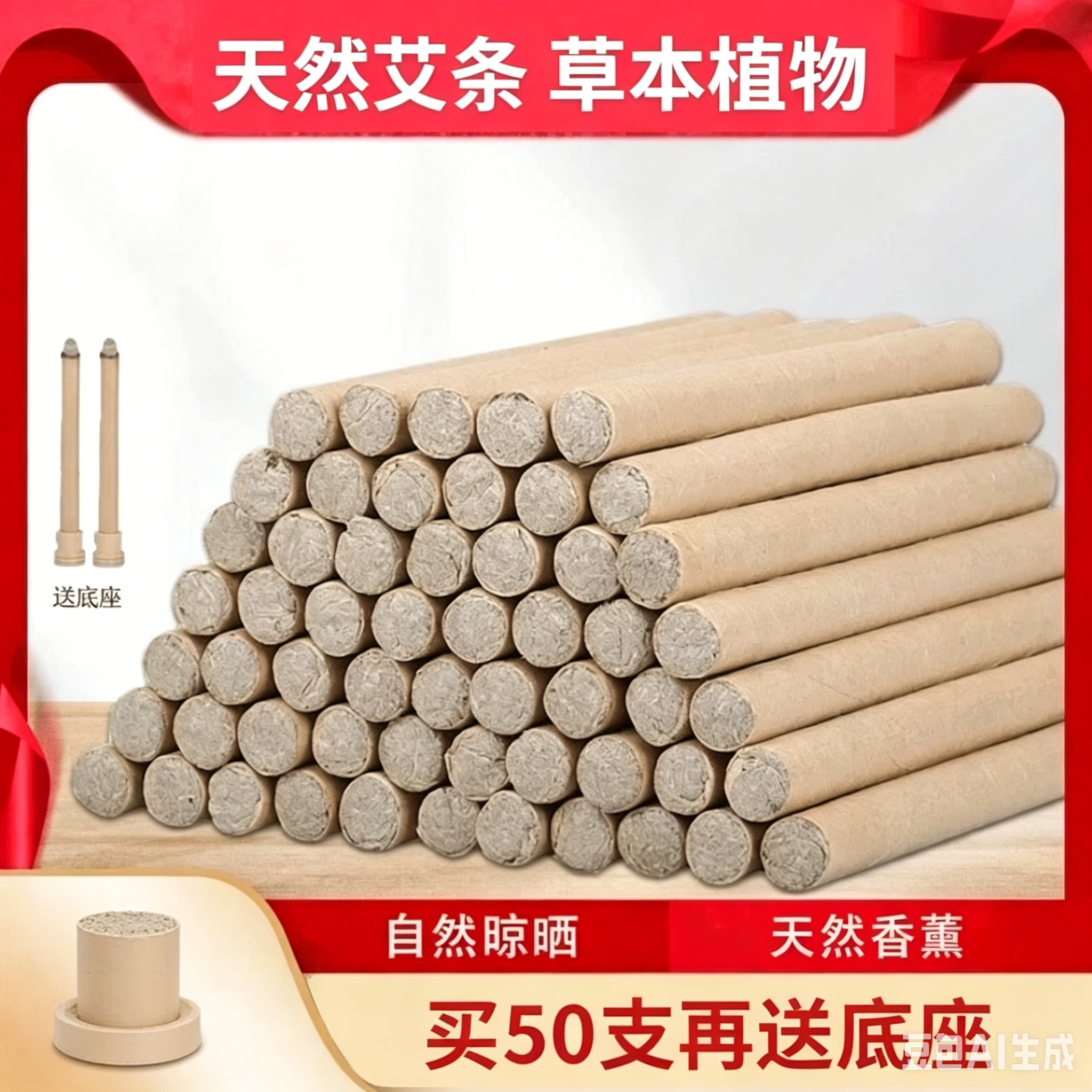 【到手50根+2个底座】天然艾条夏季家用室内熏异味天然艾草条JT①