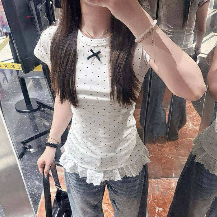 韩系少女感蕾丝花边拼接