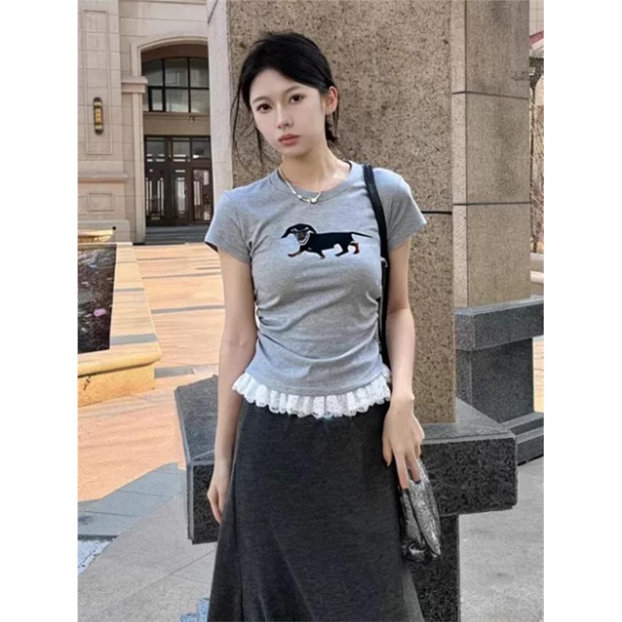 灰色纯棉正肩短袖t恤女20