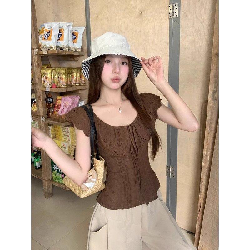 甜美风法式荷花边衬衫女