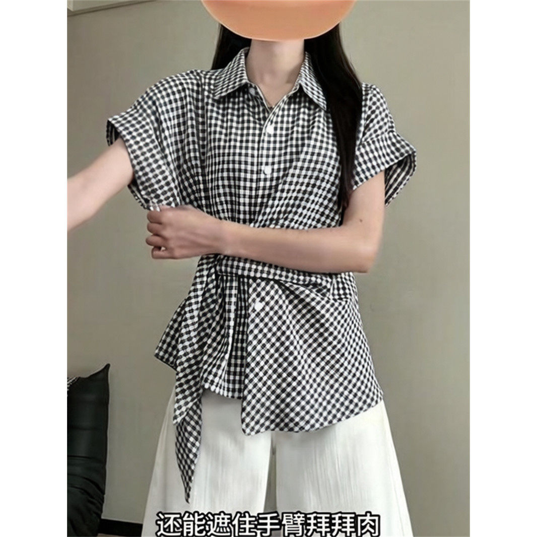 韩系黑色格子蝴蝶结绑带p