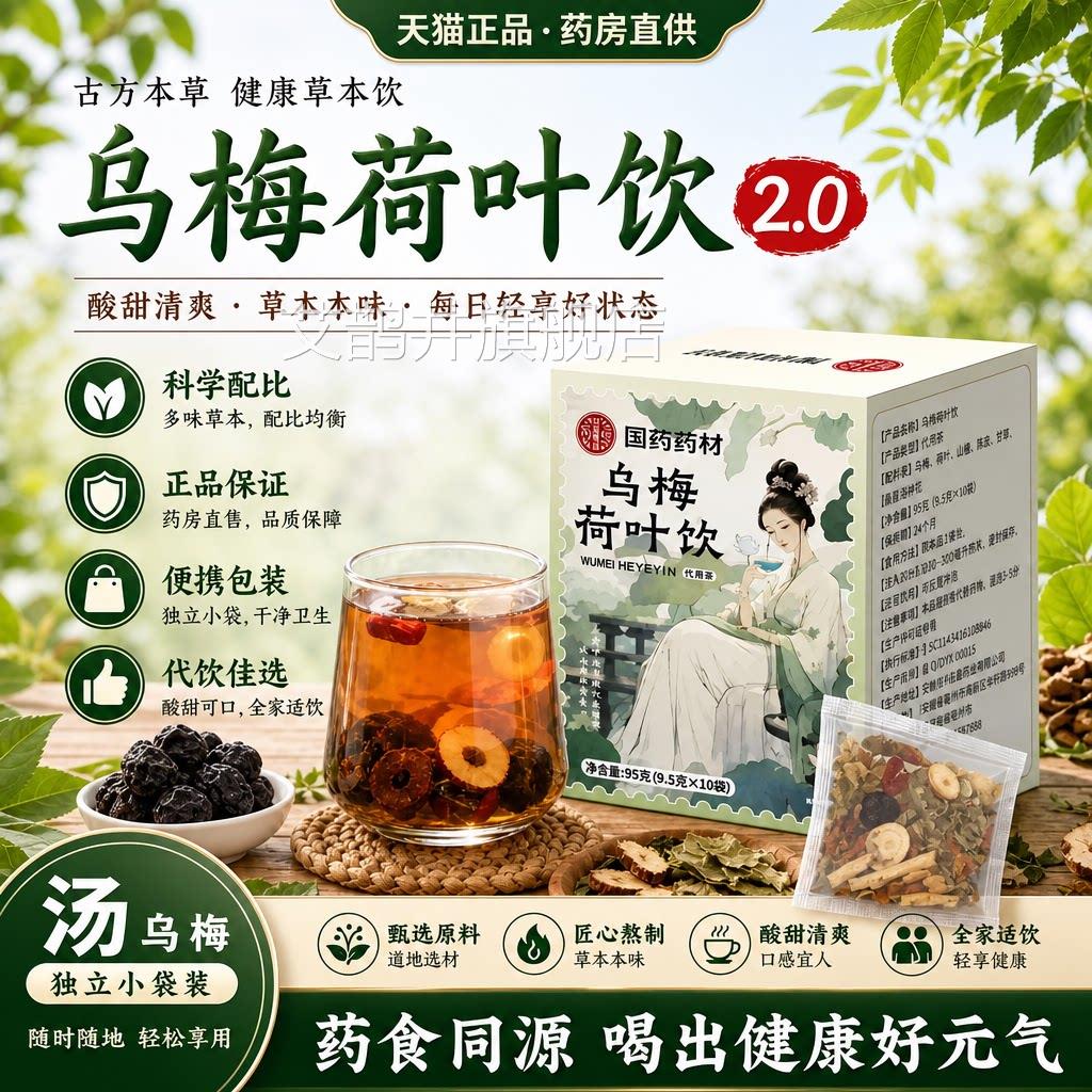 乌梅荷叶饮浙江省乌中医院梅汤2.0旗舰店山升楂酸梅级款代用茶gh