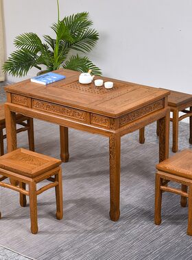 红木家具鸡翅木小户型茶桌椅组合中式实木泡茶桌仿古功夫小茶几桌