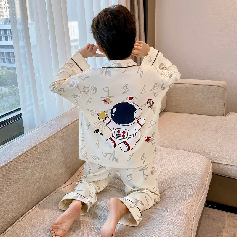 纯棉儿童睡衣春秋季男童宝宝长袖薄款青少年中大童全棉家居服套装