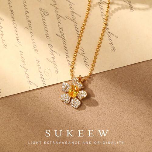 SUKEEW酥可铜合金闪耀幸运草项链