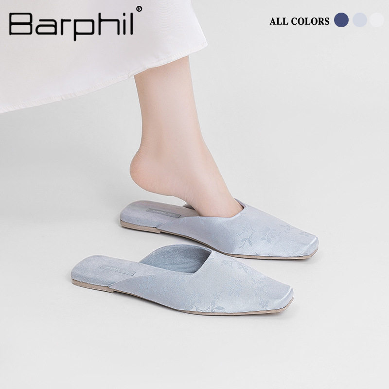 Barphil室内家居拖鞋春夏新款时尚女士外穿防滑刺绣穆勒女鞋图片