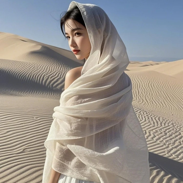 青海茶卡盐湖旅游拍照大红色棉麻围巾女沙漠防晒披肩海边旅游纱巾