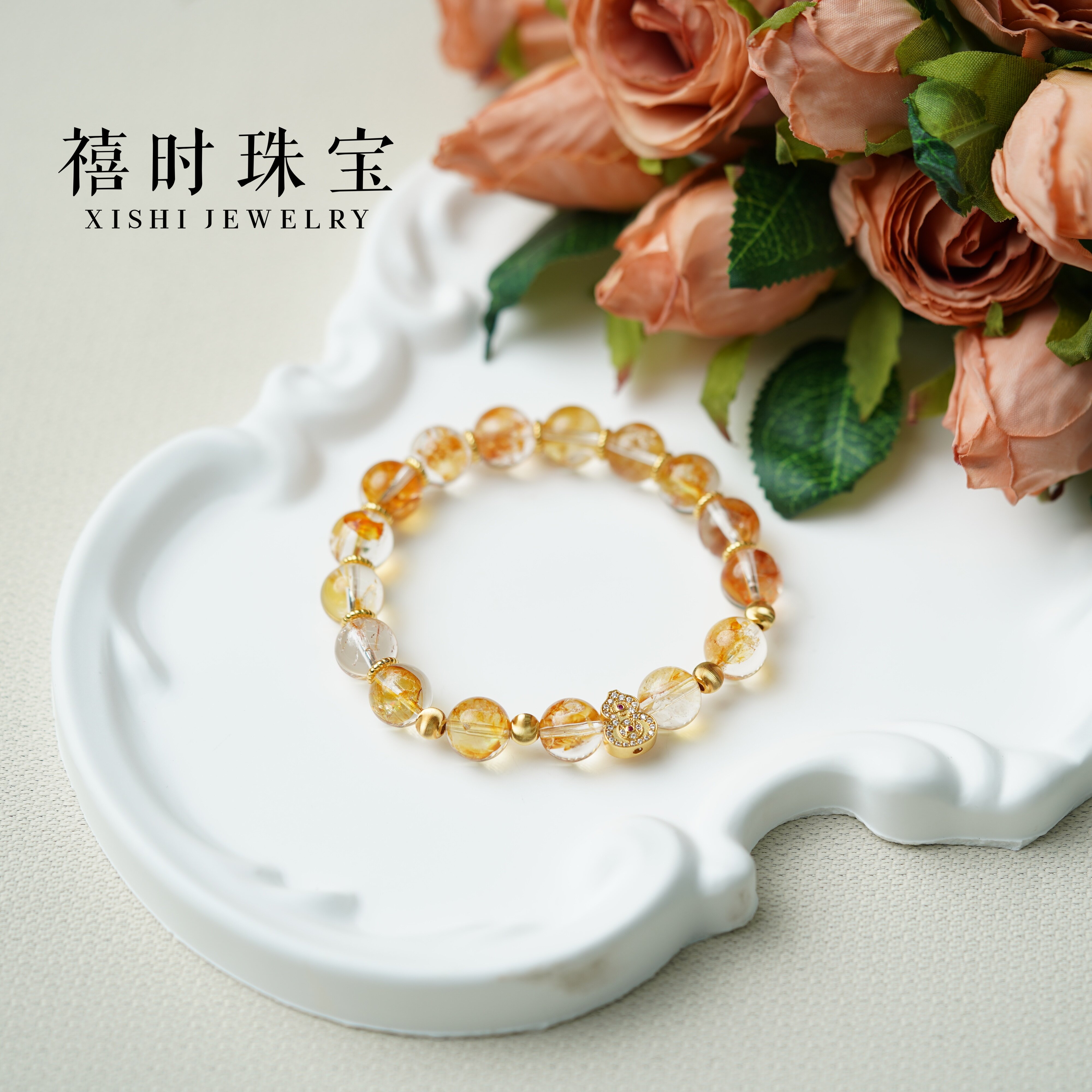 天然胶花石水晶手串福禄双全金葫芦招财旺事业水晶手链小众设计款