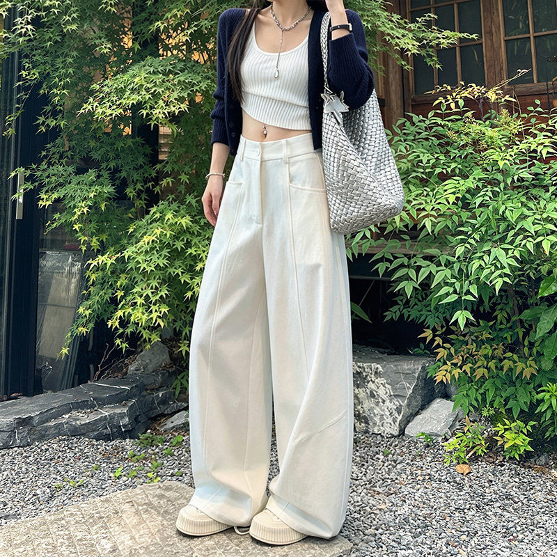 白色天丝棉显瘦阔腿休闲裤女