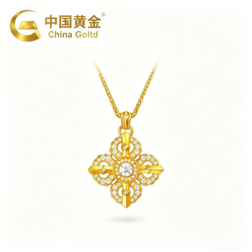 中国黄金时尚新款可选送闺蜜老婆专柜礼盒礼袋包装四叶草项链饰品