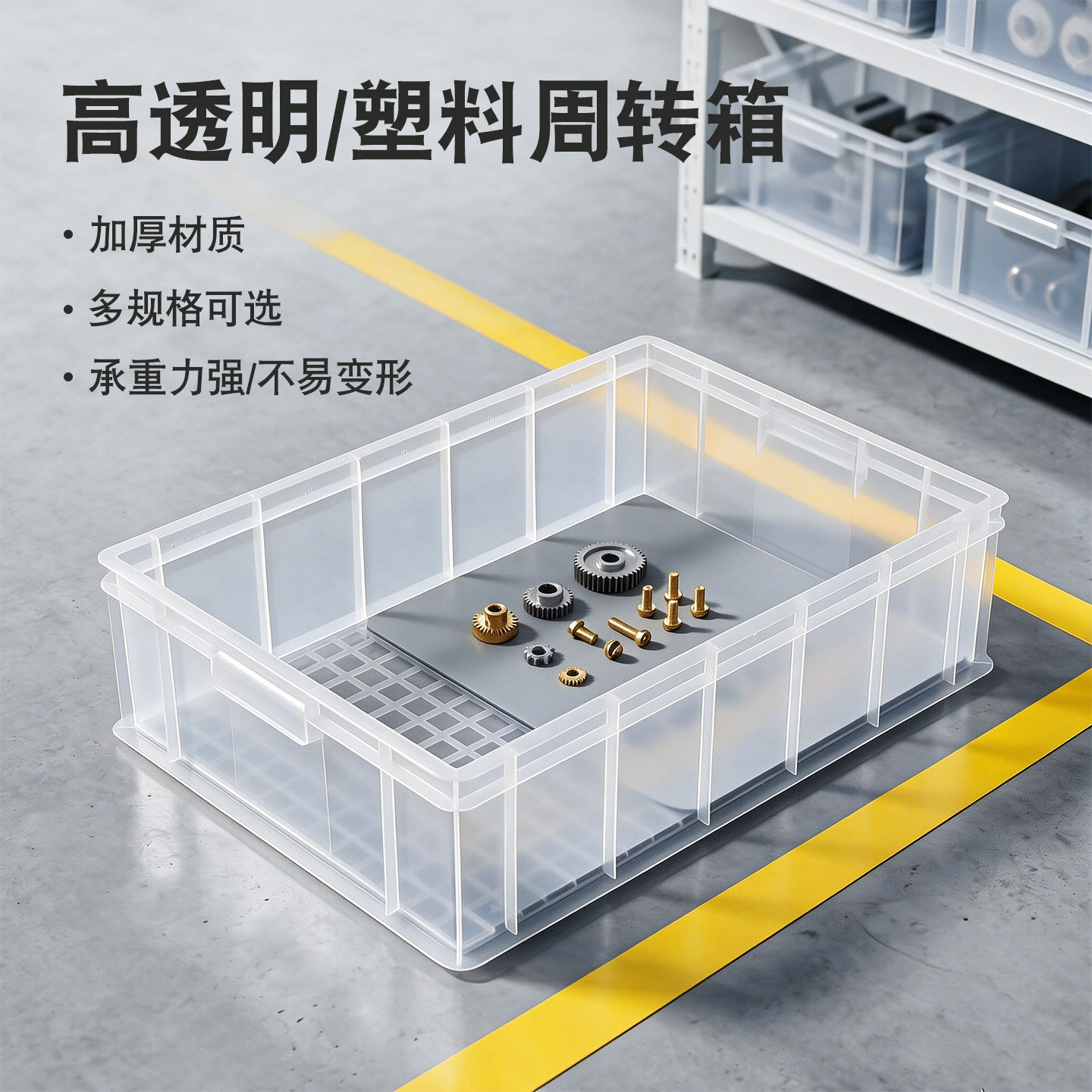 全透明塑料周转箱工业物流长方形无盖加厚龟缸大号扁平储物收纳盒图片