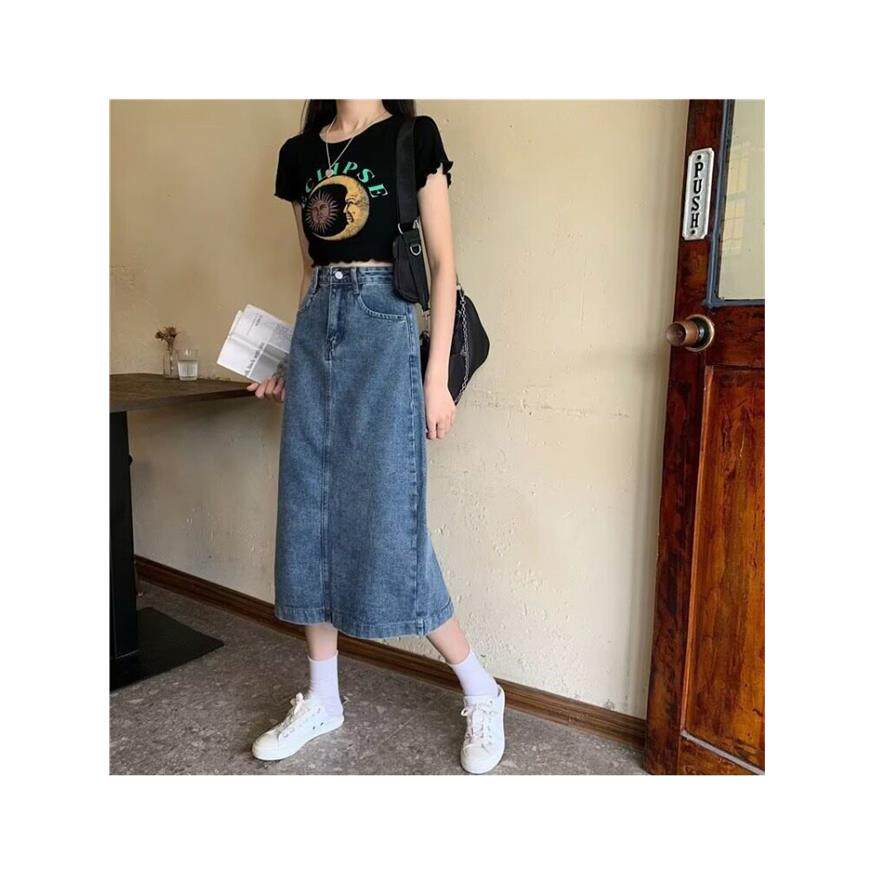 复古蓝牛仔裙韩版修身半