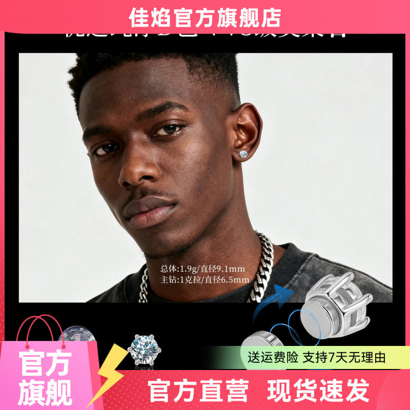 S925纯银磁吸莫桑石耳夹