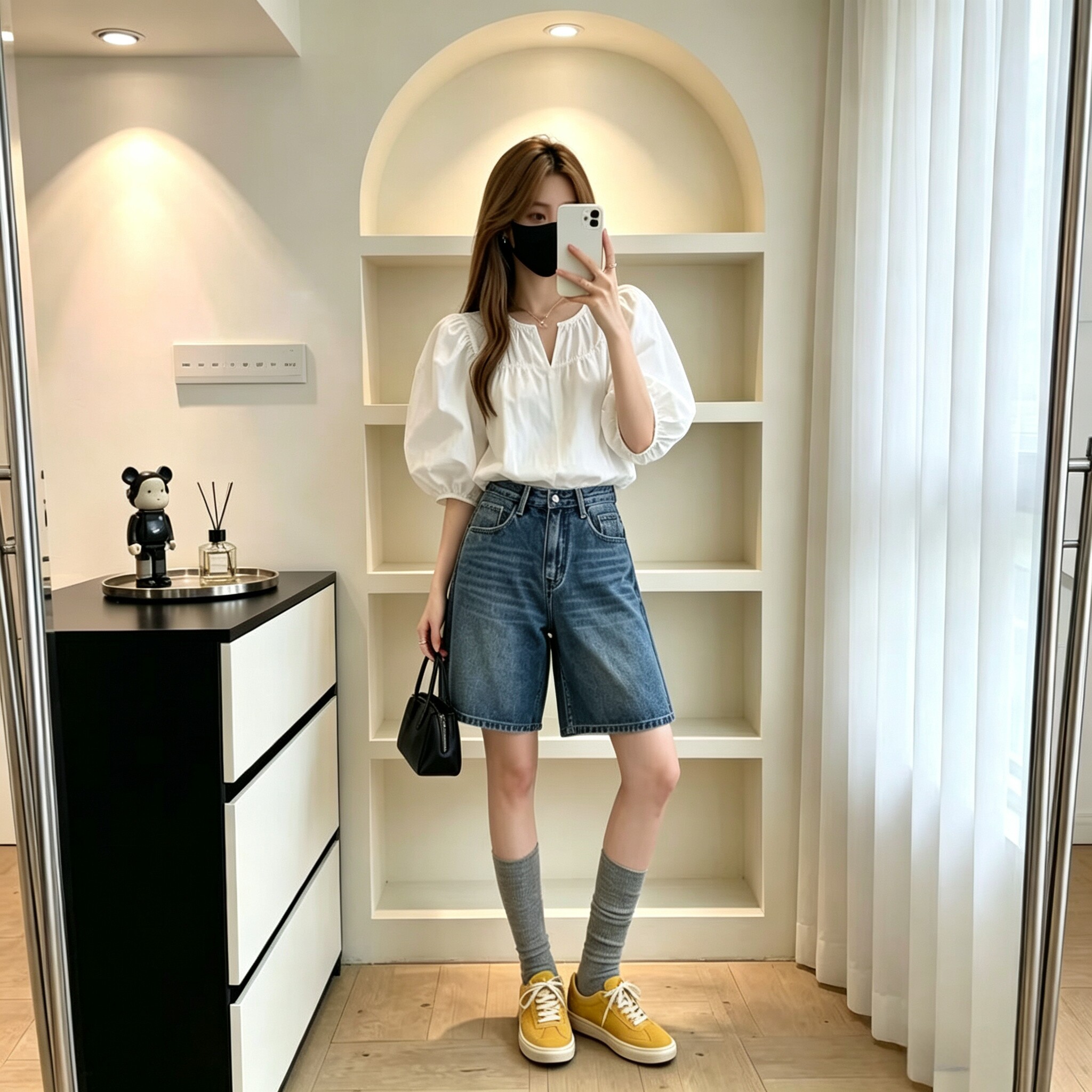 夏季少女高腰显瘦牛仔五分裤