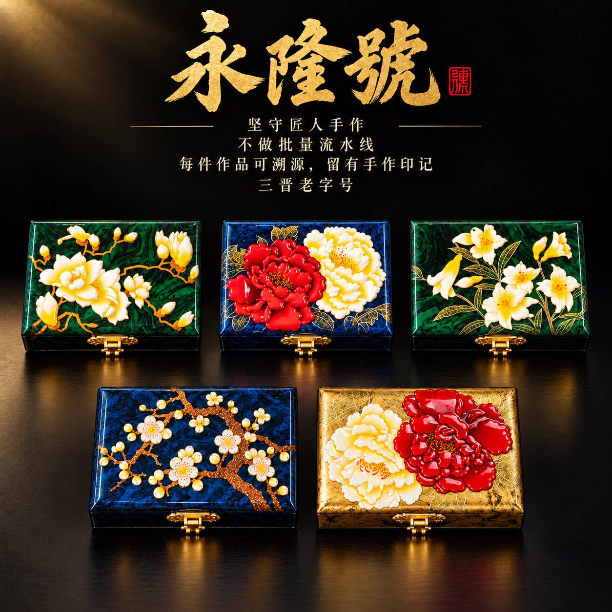 永隆号平遥推光漆器堆鼓首饰盒新中式首饰盒非遗产品19cm