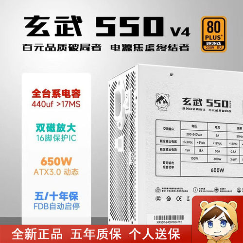 驿晨宇玄武550V4电脑电源白色