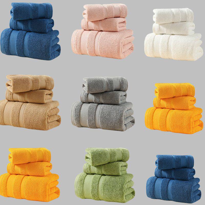 A类多色加厚纯棉毛巾套装浴巾三件套亚马逊外贸towel礼品刺绣LOGO