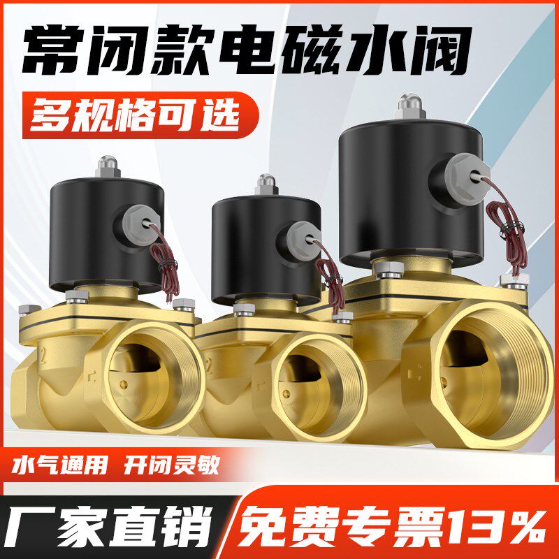 电磁水阀2W常闭电磁阀220V铜阀2分4分6分1寸2寸进水开关控制阀24V