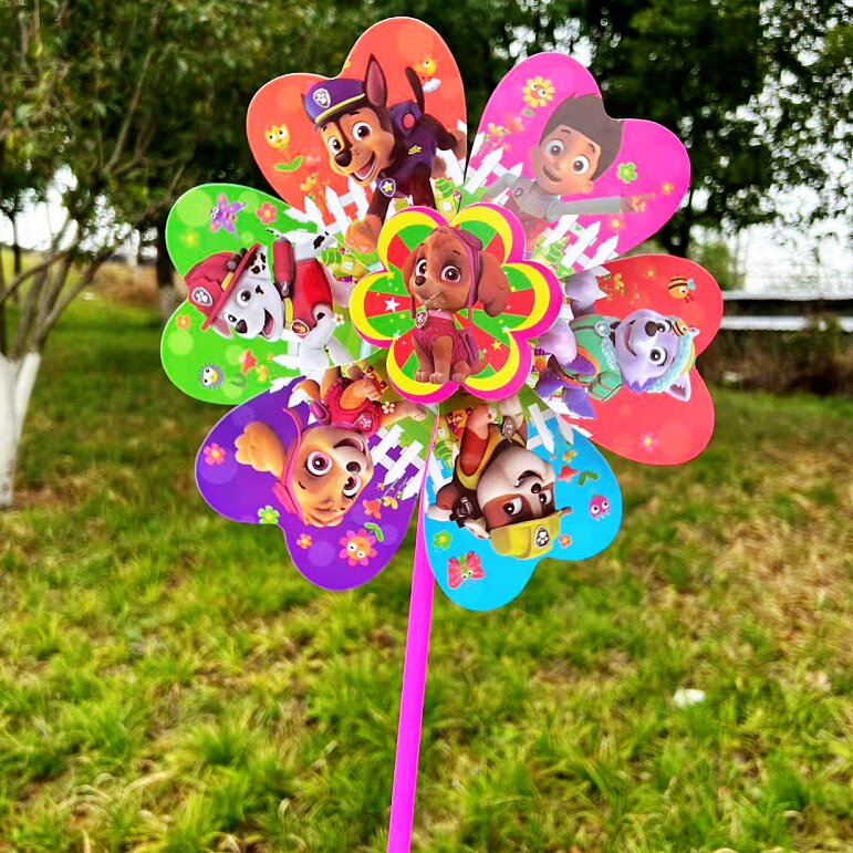 卡通七彩六叶手拿小风车玩具批发