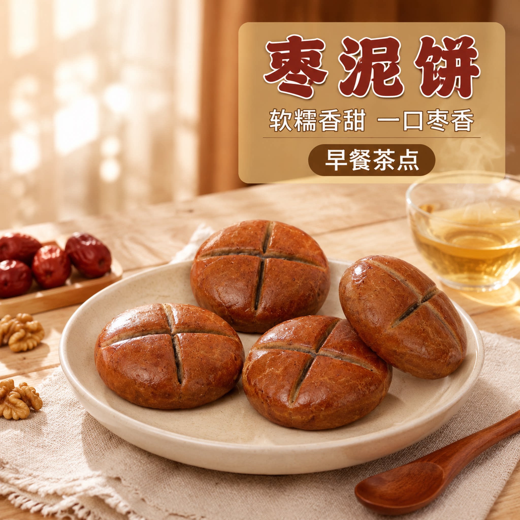 枣泥糕软糯香甜枣泥饼枣香早餐茶点烘烤色泽枣泥香甜不腻原哈立得