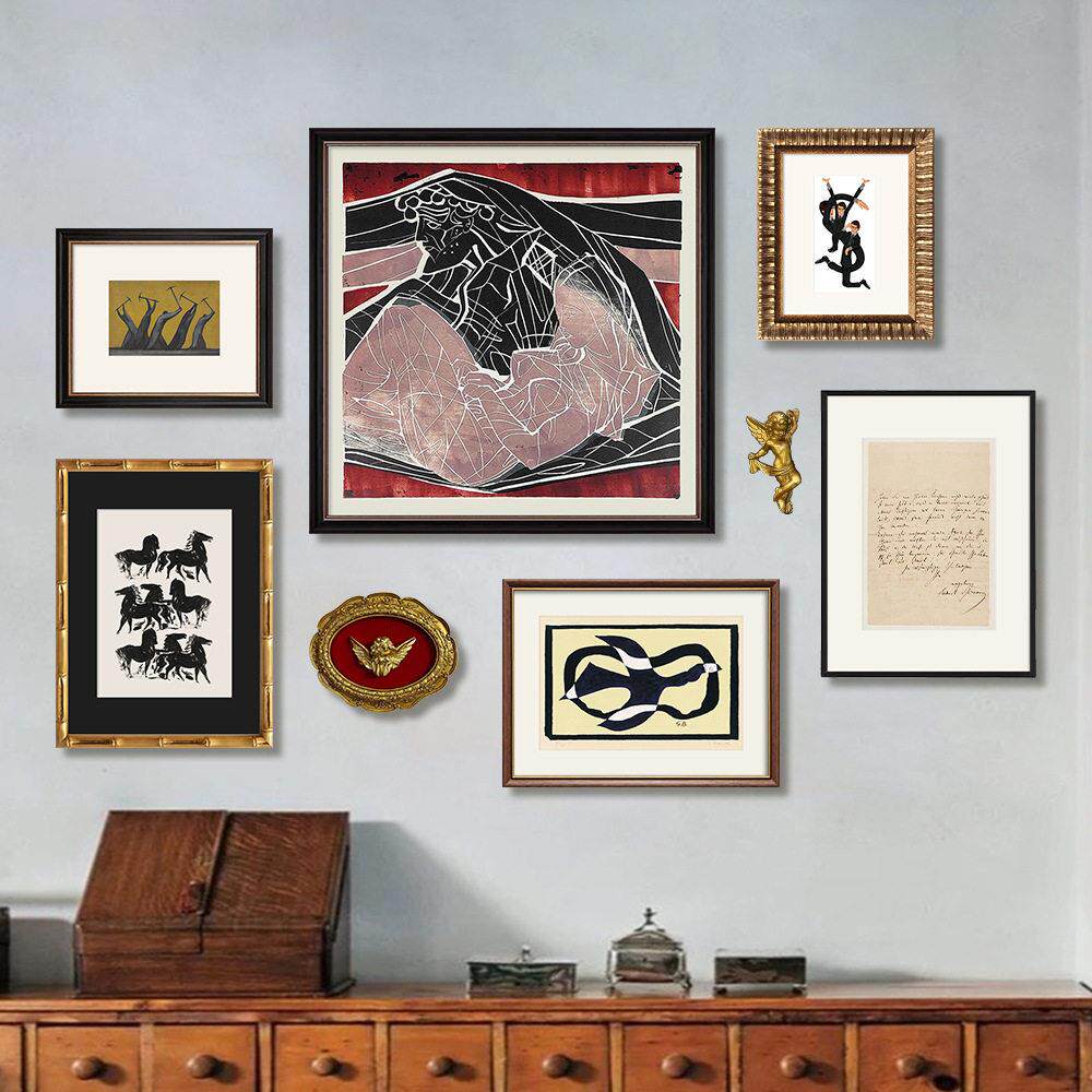 现简约中古风客厅装饰画小众级感抽象艺术挂画玄关餐厅组合画
