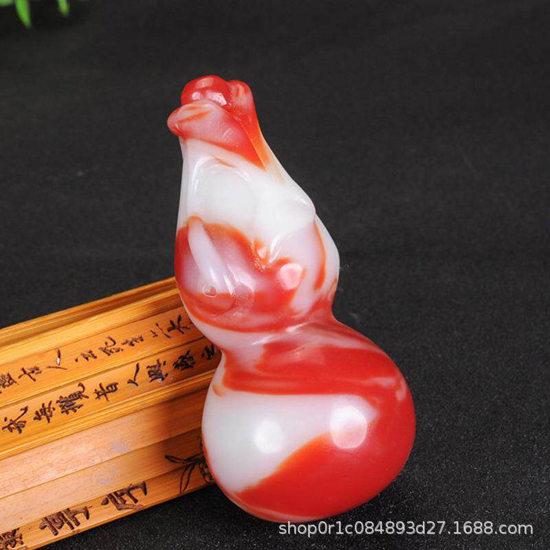 鸡血石葫芦手把件福禄寿原石葫芦手玩件玉石戈壁鸡血玉石挂件文玩