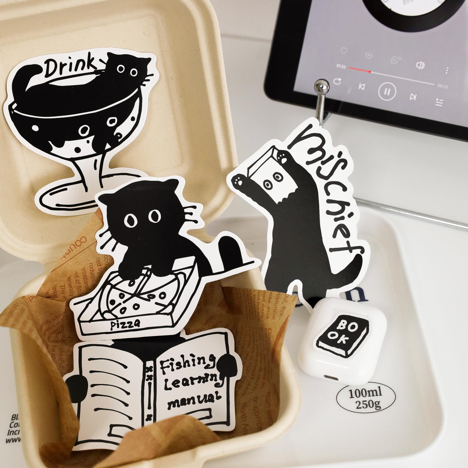 陌墨小黑猫盒装明信片可爱卡通萌宠英文送人留言祝福卡宿舍墙饰