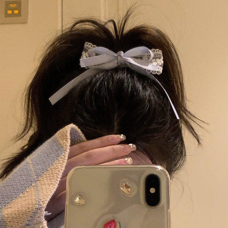 少女编发丝带头饰蝴蝶结蕾丝发饰绑发发夹女后脑勺扎头发绑带飘带