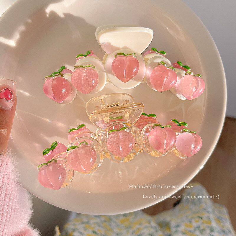 春季新款透明渐变粉色水蜜桃抓夹韩版甜美发夹鲨鱼夹发饰头饰批发