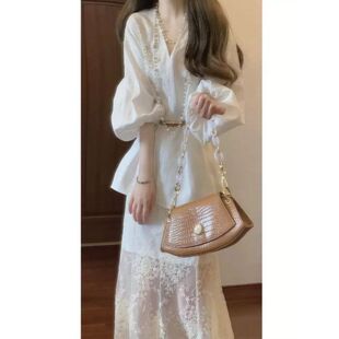 tt5873-2跨境女2026新中式国风灯笼袖上衣搭配网纱鱼尾半身裙套装