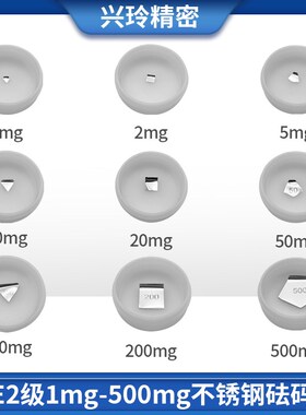 E2级无磁不锈钢高精密砝码 0.1mg分析天平片码套装 1mg-500mg