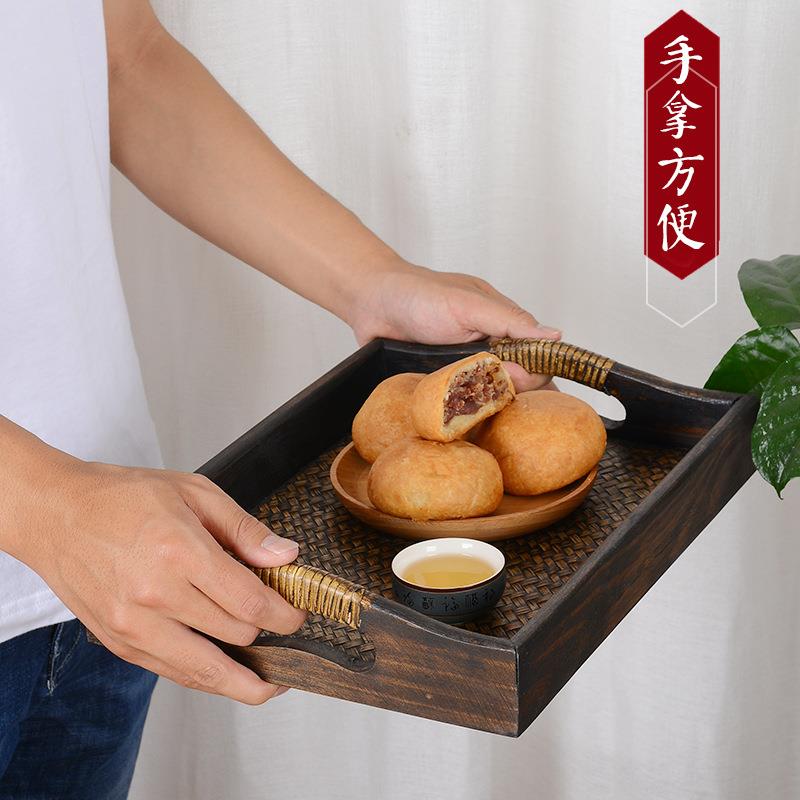 泰式工艺品藤编酒店茶盘SPA美容院用品托盘精油盘家居果蔬收纳