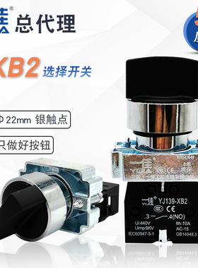 一佳短柄两档旋钮XB2-10X221银触点22mm三档长柄自复转换选择开关